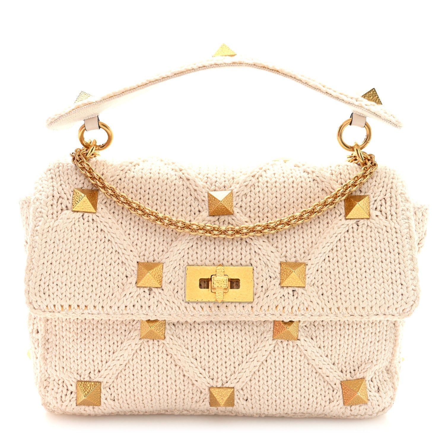 Knit Large Roman Stud Shoulder Bag Ecru