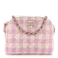 Tweed Quilted Mini Clutch With Chain Pink