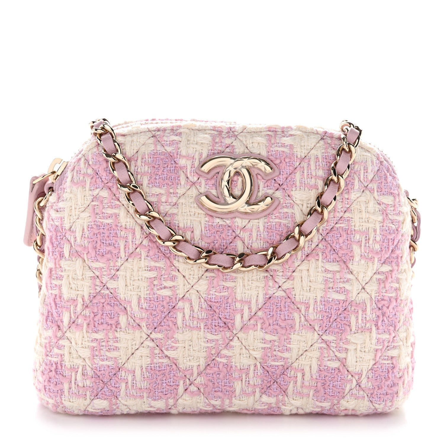 Tweed Quilted Mini Clutch With Chain Pink