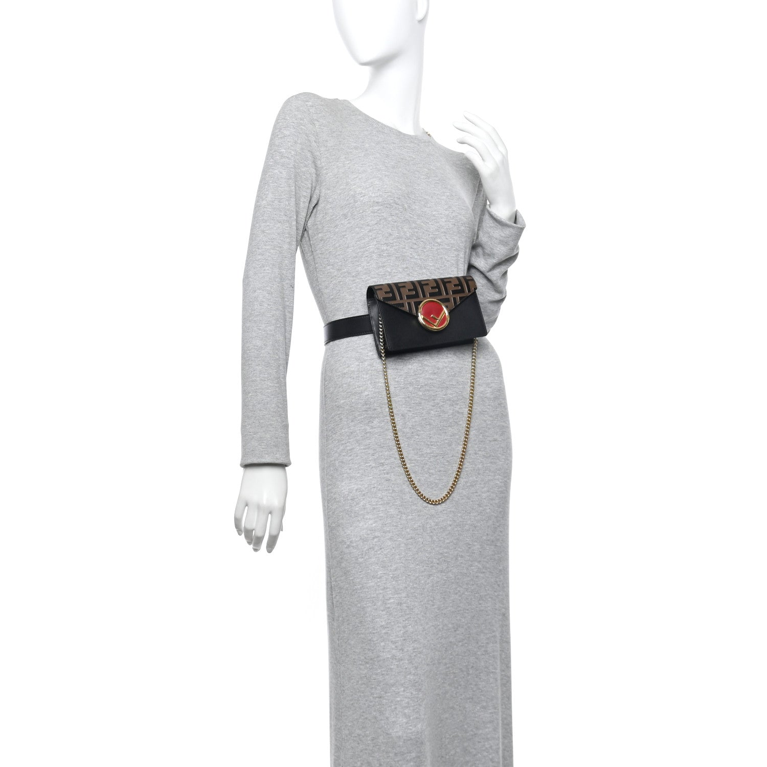 Vitello Liberty F is Fendi Bi-Color FF 1974 Embossed Envelope Belt Bag Maya Black