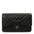 Iridescent Caviar Quilted Jumbo Double Flap Black