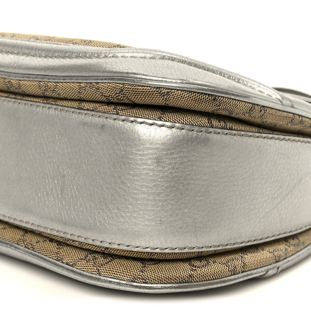 Monogram Metallic Calfskin Medium New Bamboo Top Handle Bag Silver Beige