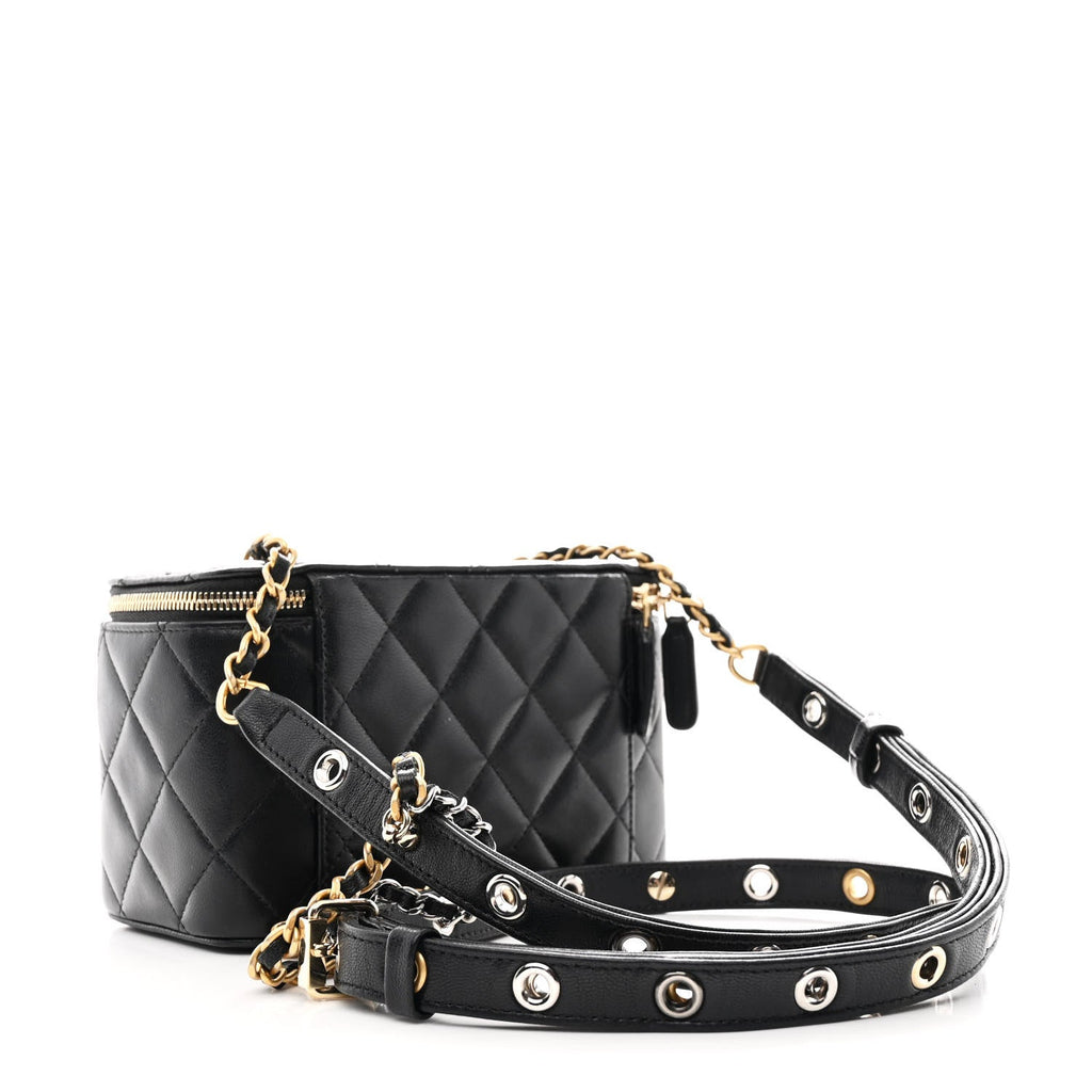 Goatskin Quilted Punk Essentials Vanity Case With Chain Black