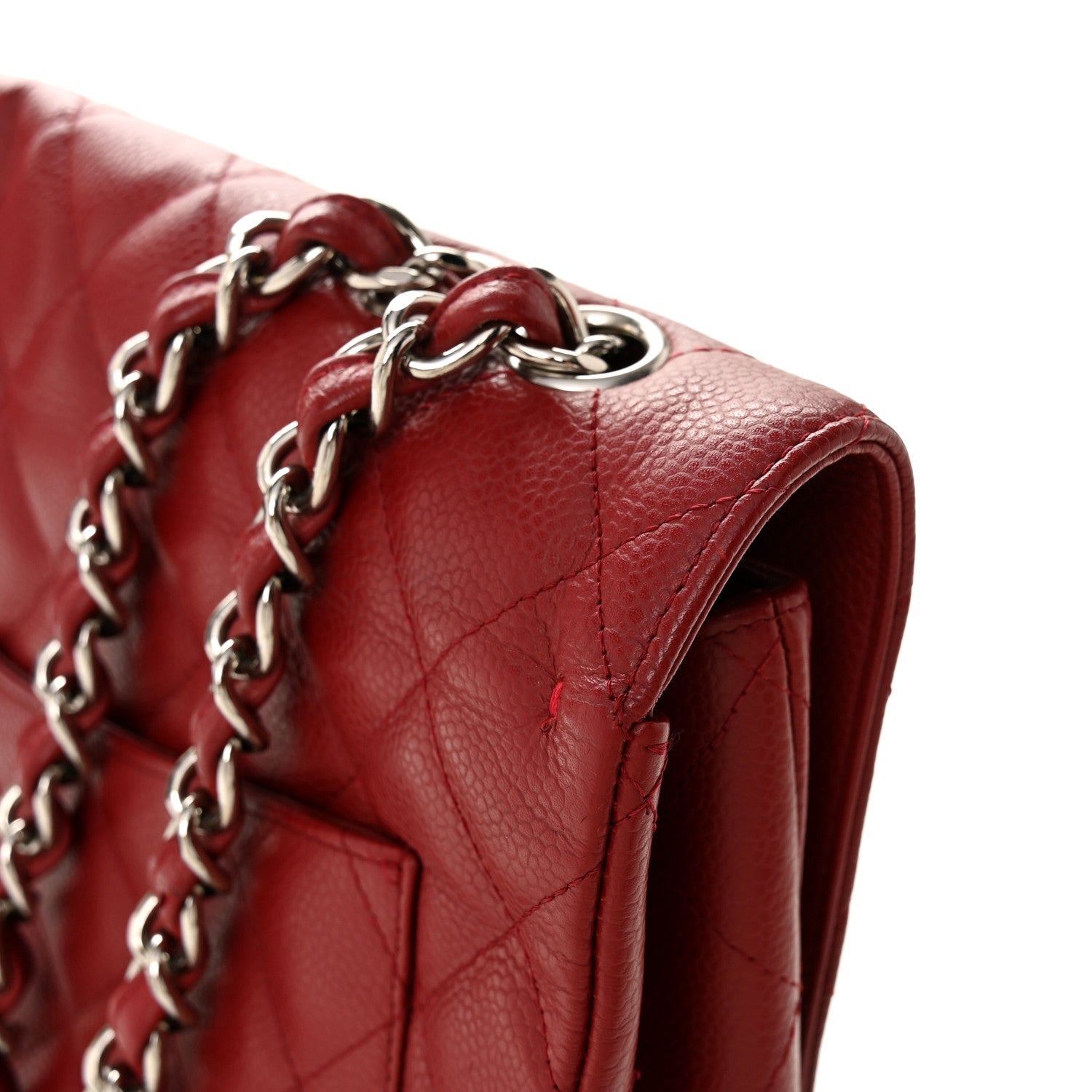 Caviar Quilted Jumbo Single Flap Dark Red