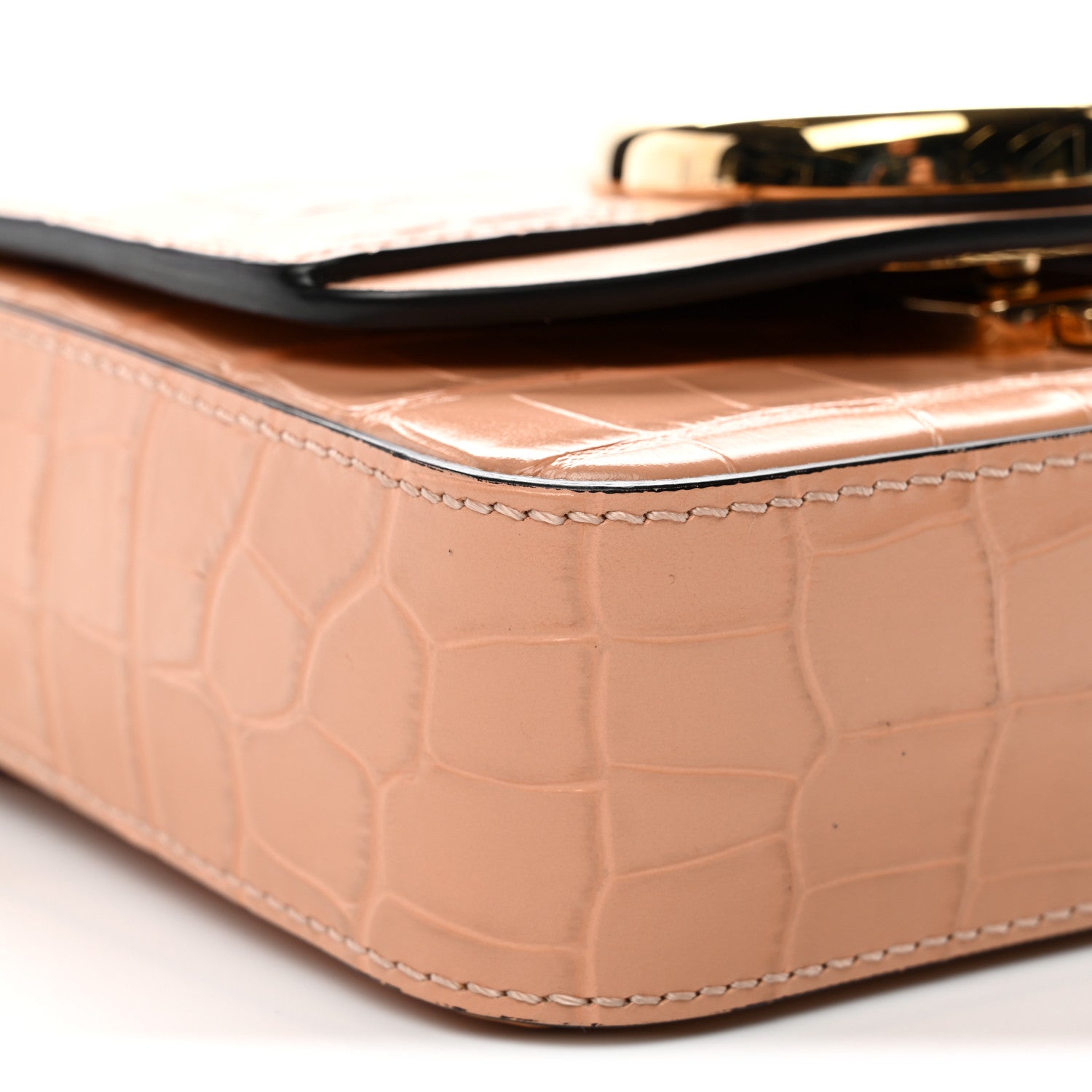 Calfskin Crocodile Embossed Mini C Double Carry Milky Orange
