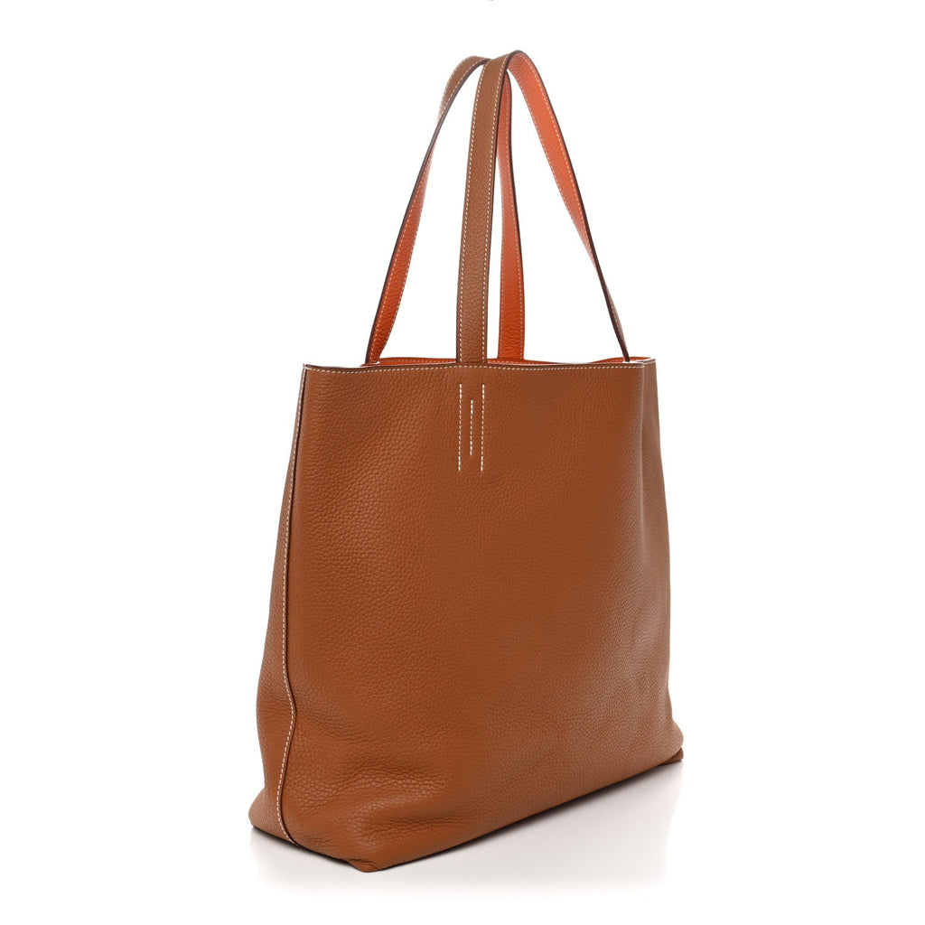Taurillon Clemence Double Sens 45 Reversible Tote Orange Gold