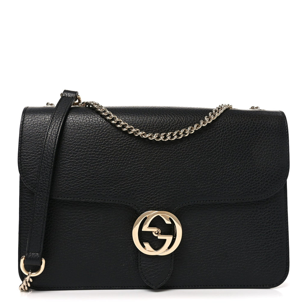 Dollar Calfskin Interlocking G Shoulder Bag Black