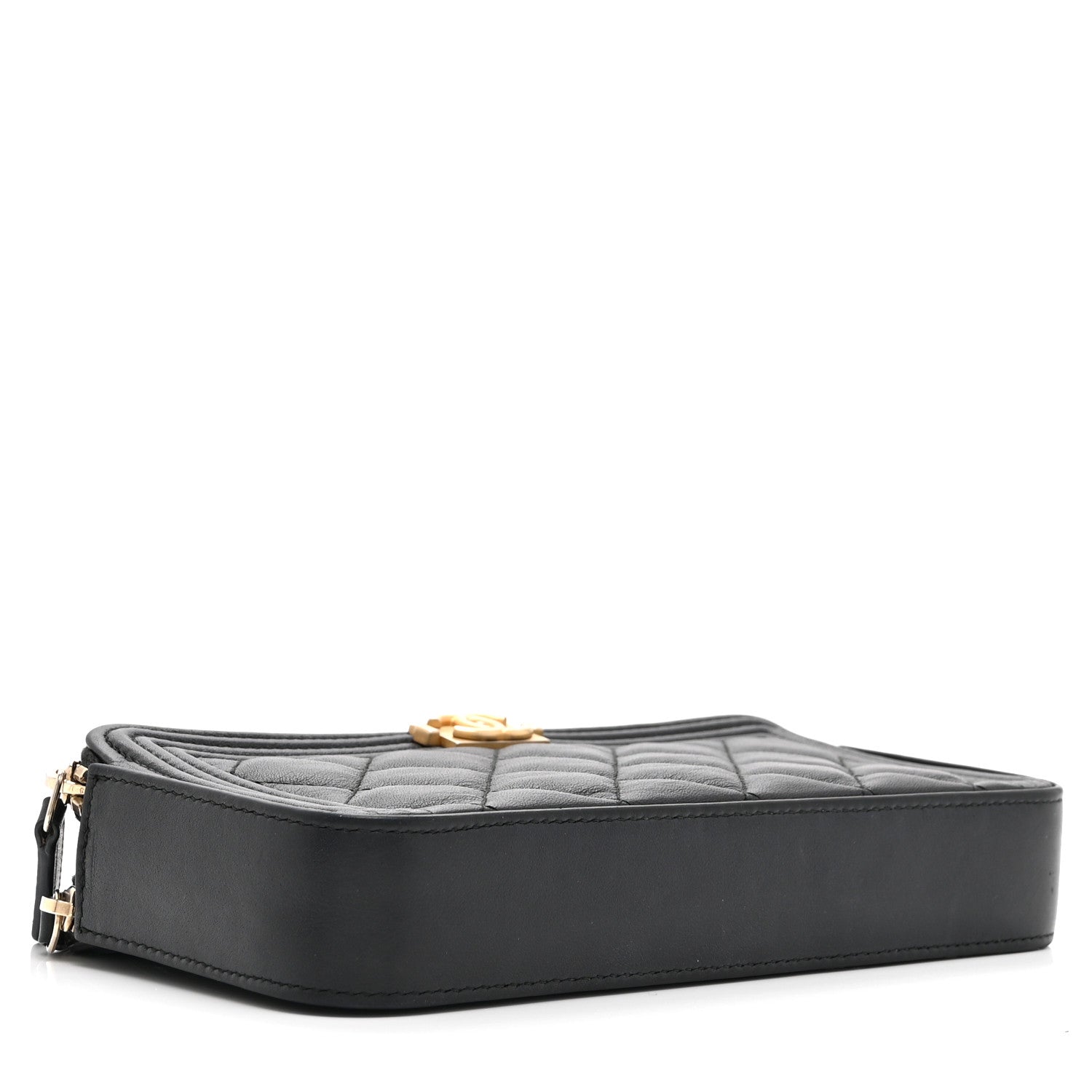Calfskin Quilted Small Boy Clutch With Chain Black