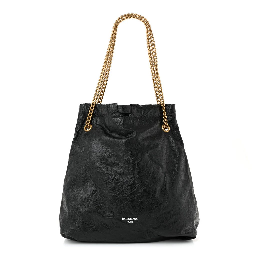 Crushed Calfskin Crush Medium Chain Tote  Black