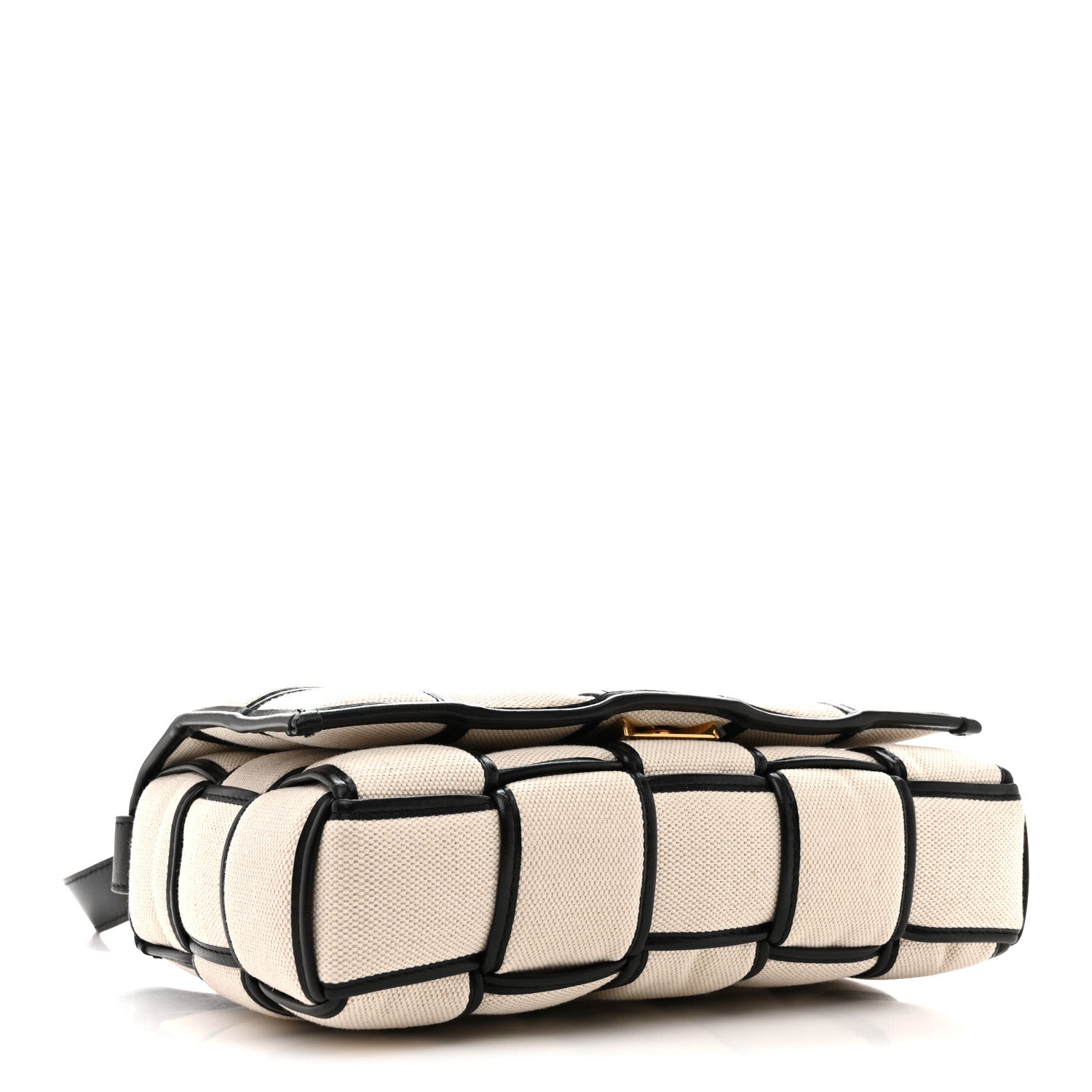 Canvas Intrecciato Padded Cassette Crossbody Bag Natural Black