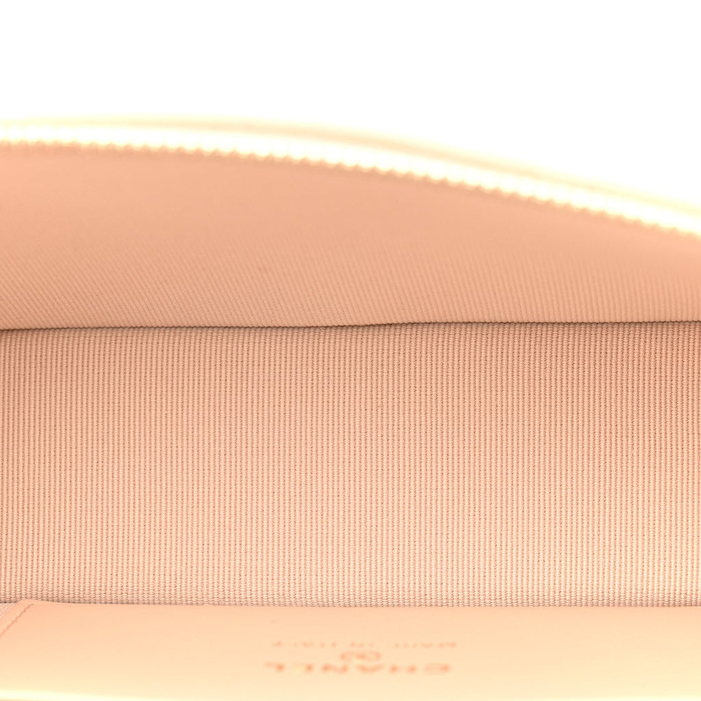 Caviar Quilted Top Handle Slim Vanity With Chain Beige
