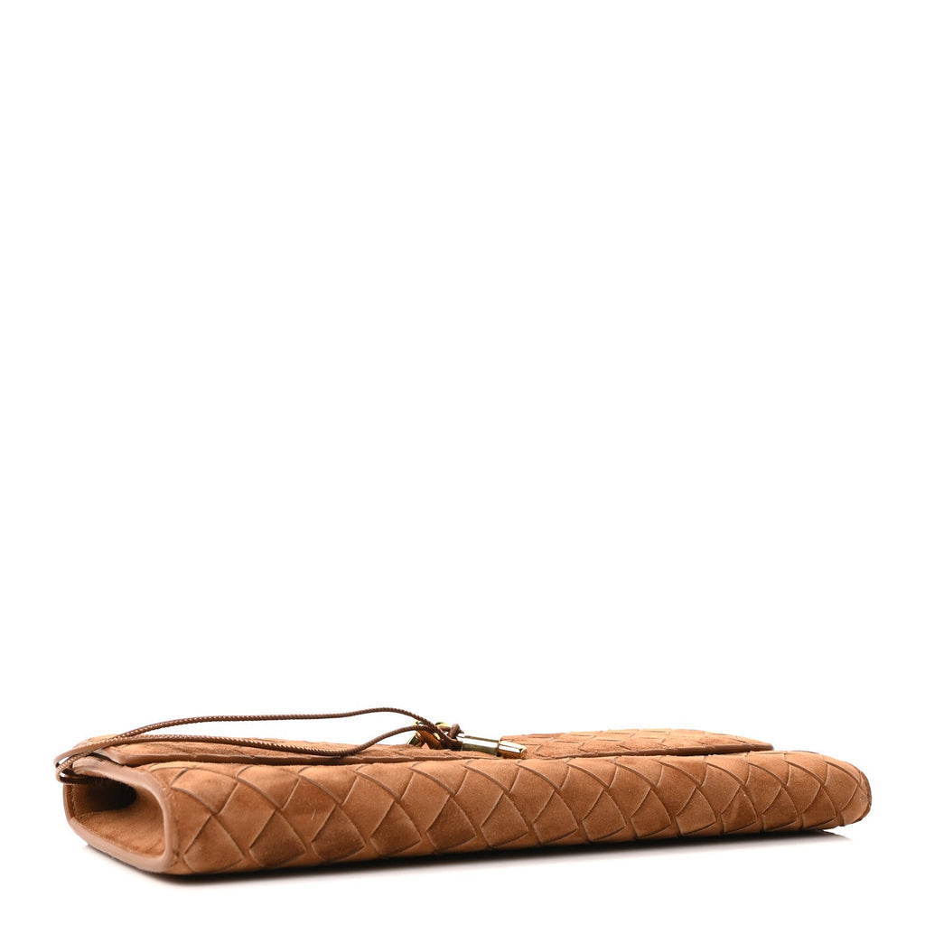 Suede Intrecciato Long Andiamo Top Handle Clutch Amber