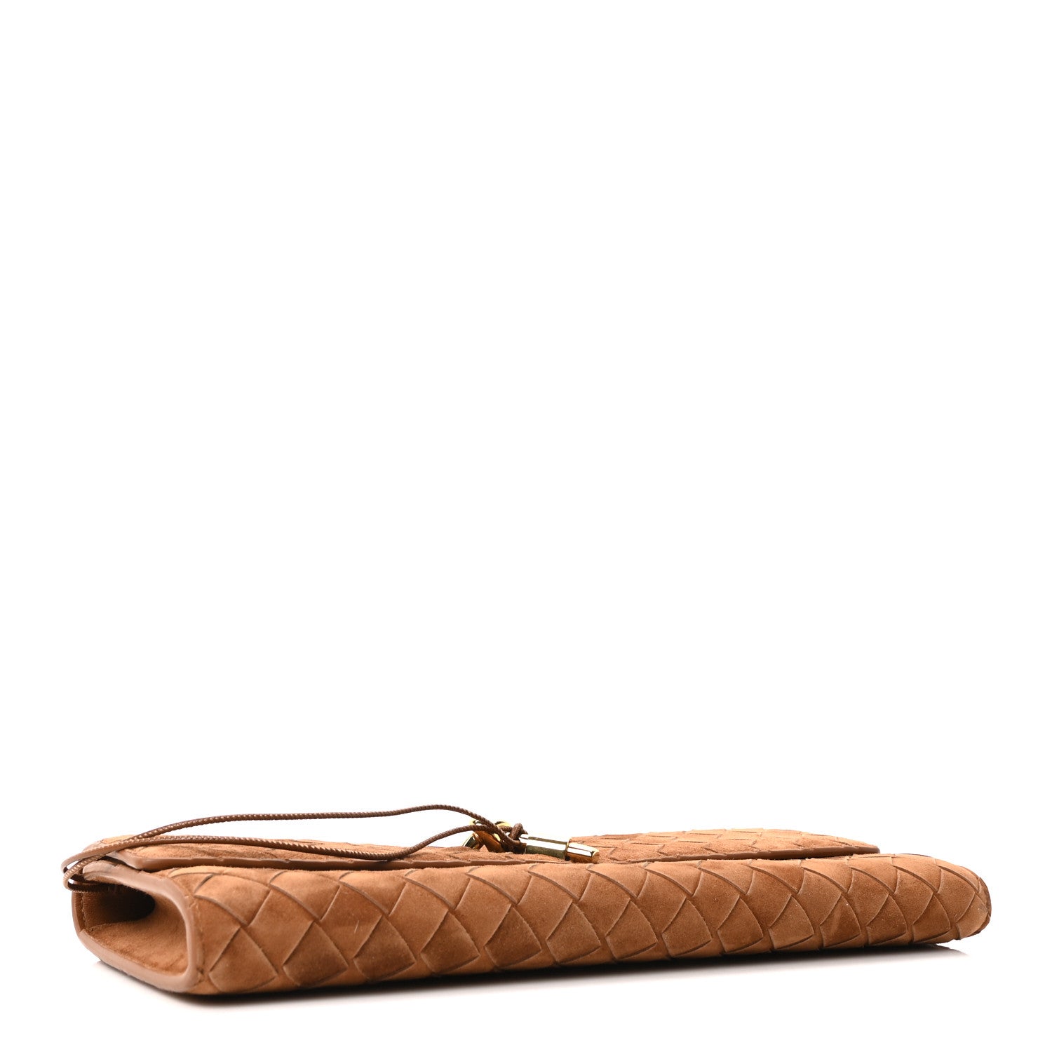 Suede Intrecciato Long Andiamo Top Handle Clutch Amber