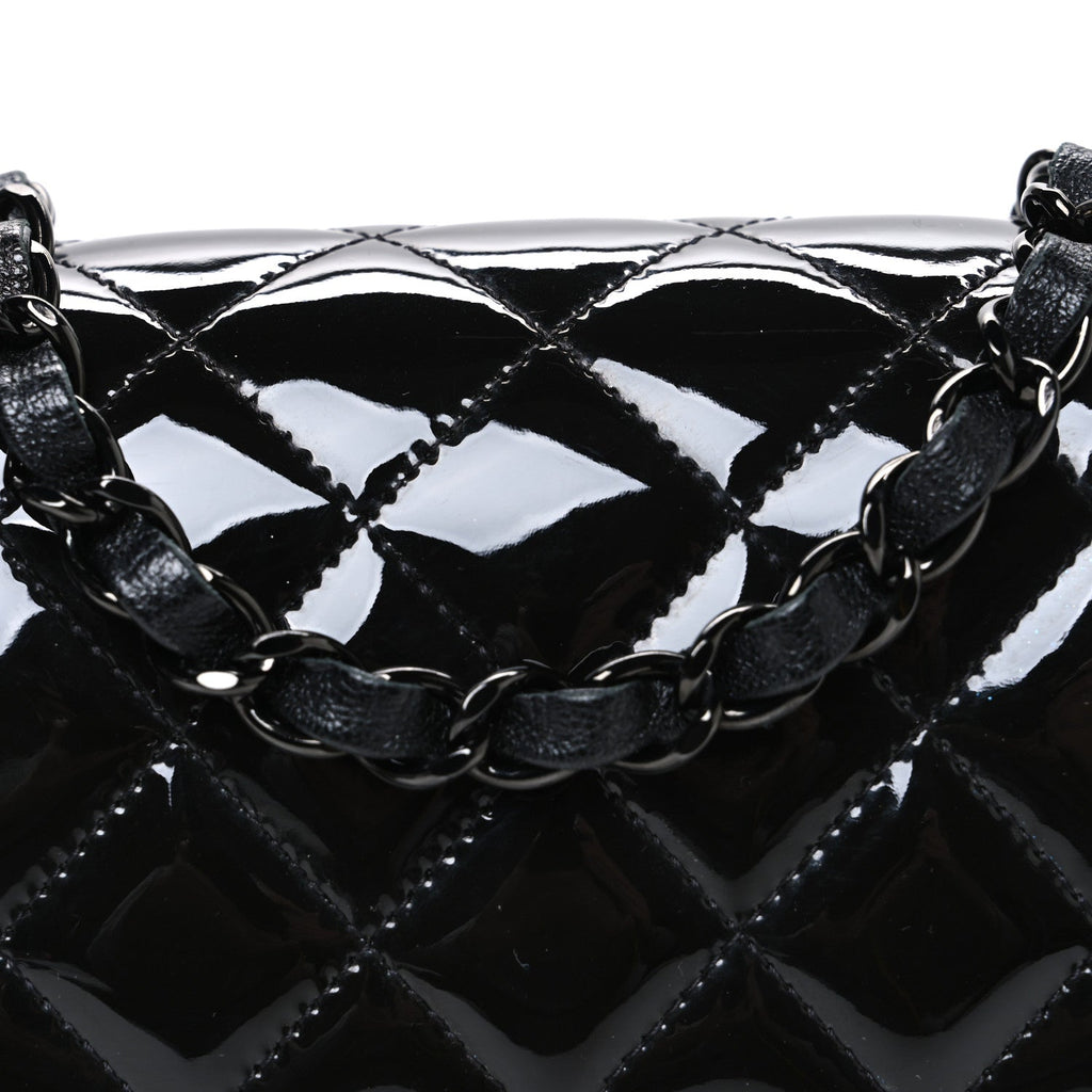 Patent Calfskin Quilted Mini Square Flap So Black