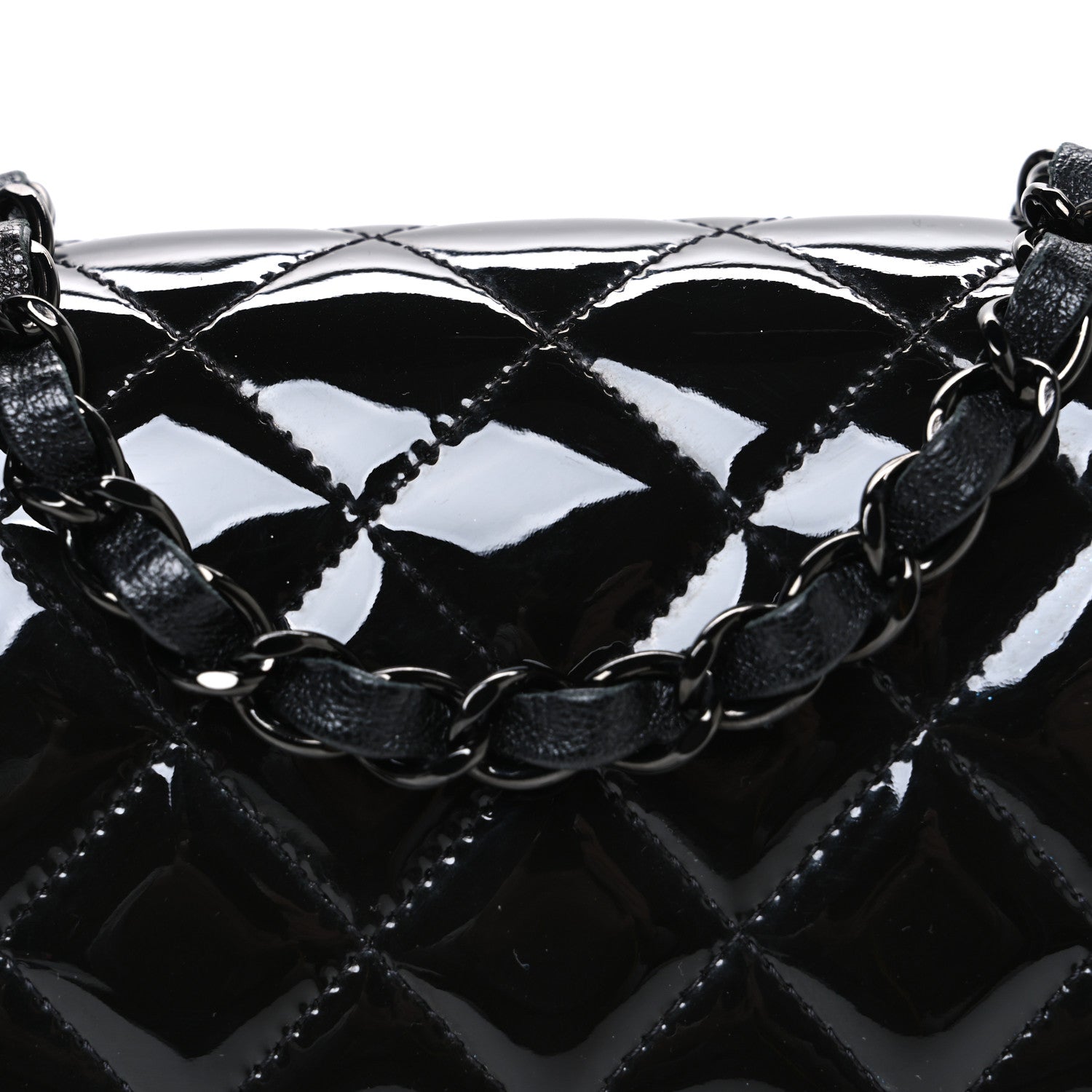 Patent Calfskin Quilted Mini Square Flap So Black