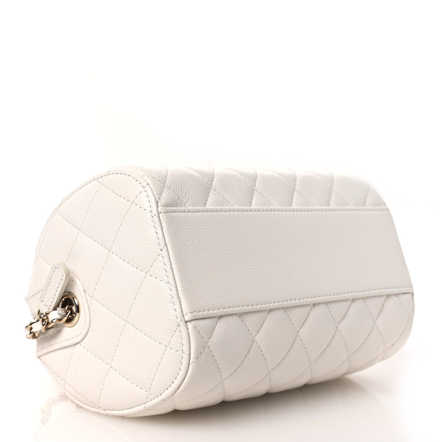 Caviar Quilted Barrel Clutch With Chain White