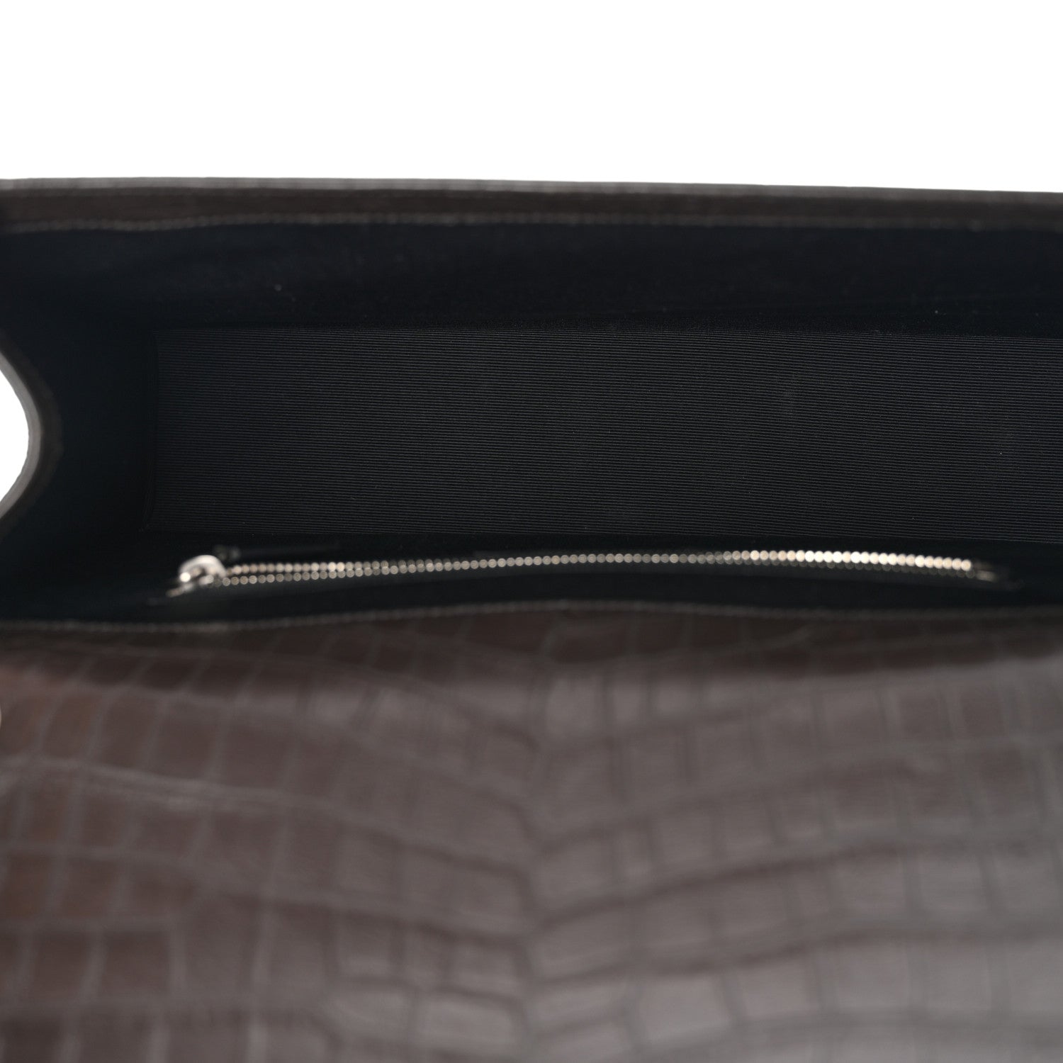 Calfskin Crocodile Embossed Large Monogram Satchel Dark Brown