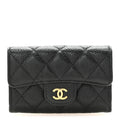 Caviar Quilted Flap  Holder Wallet Black