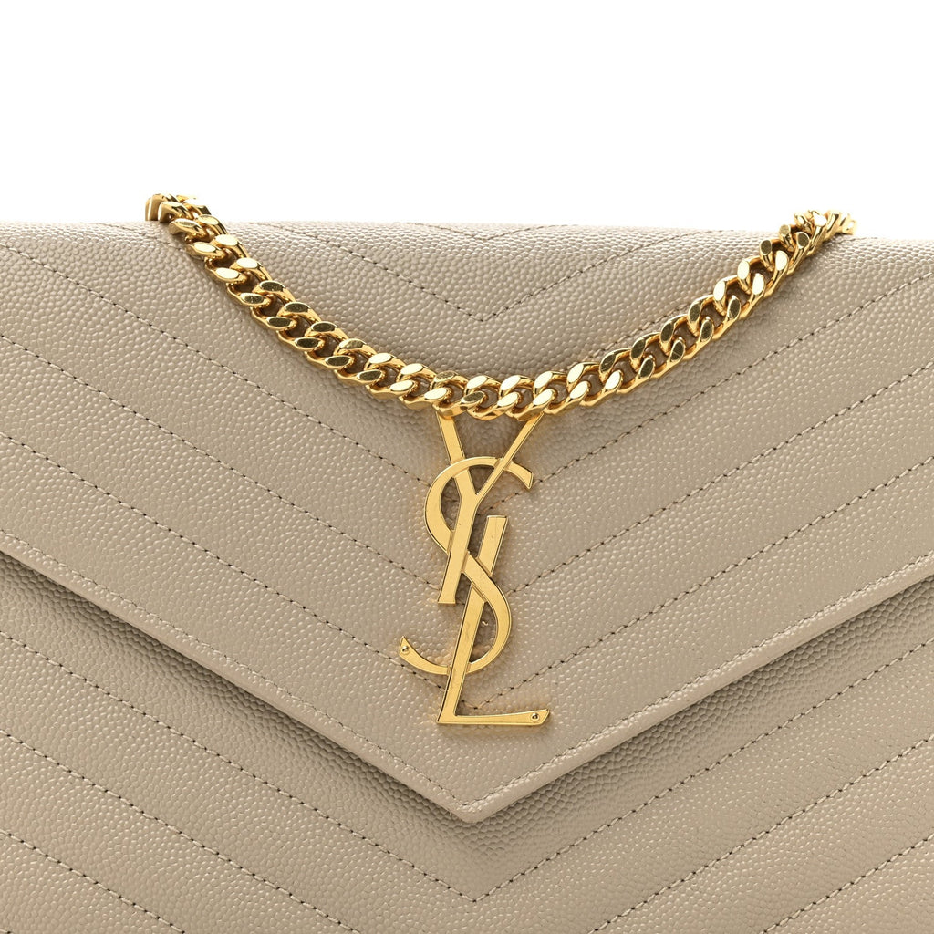 Grain De Poudre Matelasse Chevron Monogram Chain Wallet Dark Beige