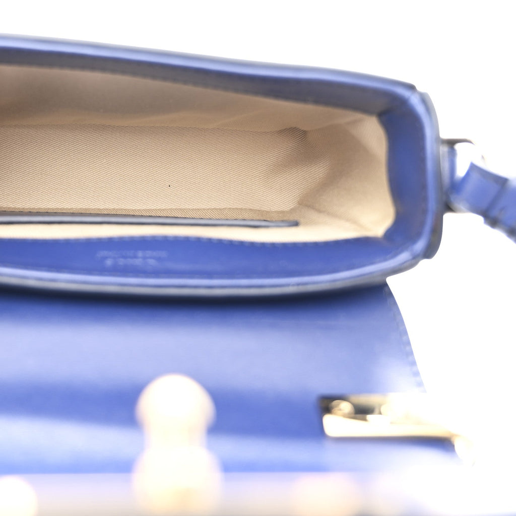 Shiny Calfskin Suede Mini C Bag Smoky Blue