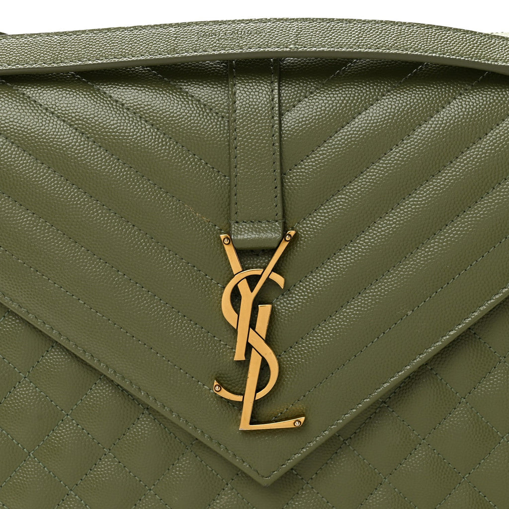 Grain De Poudre Textured Mixed Matelasse Large Triquilt Monogram Satchel Light Sage