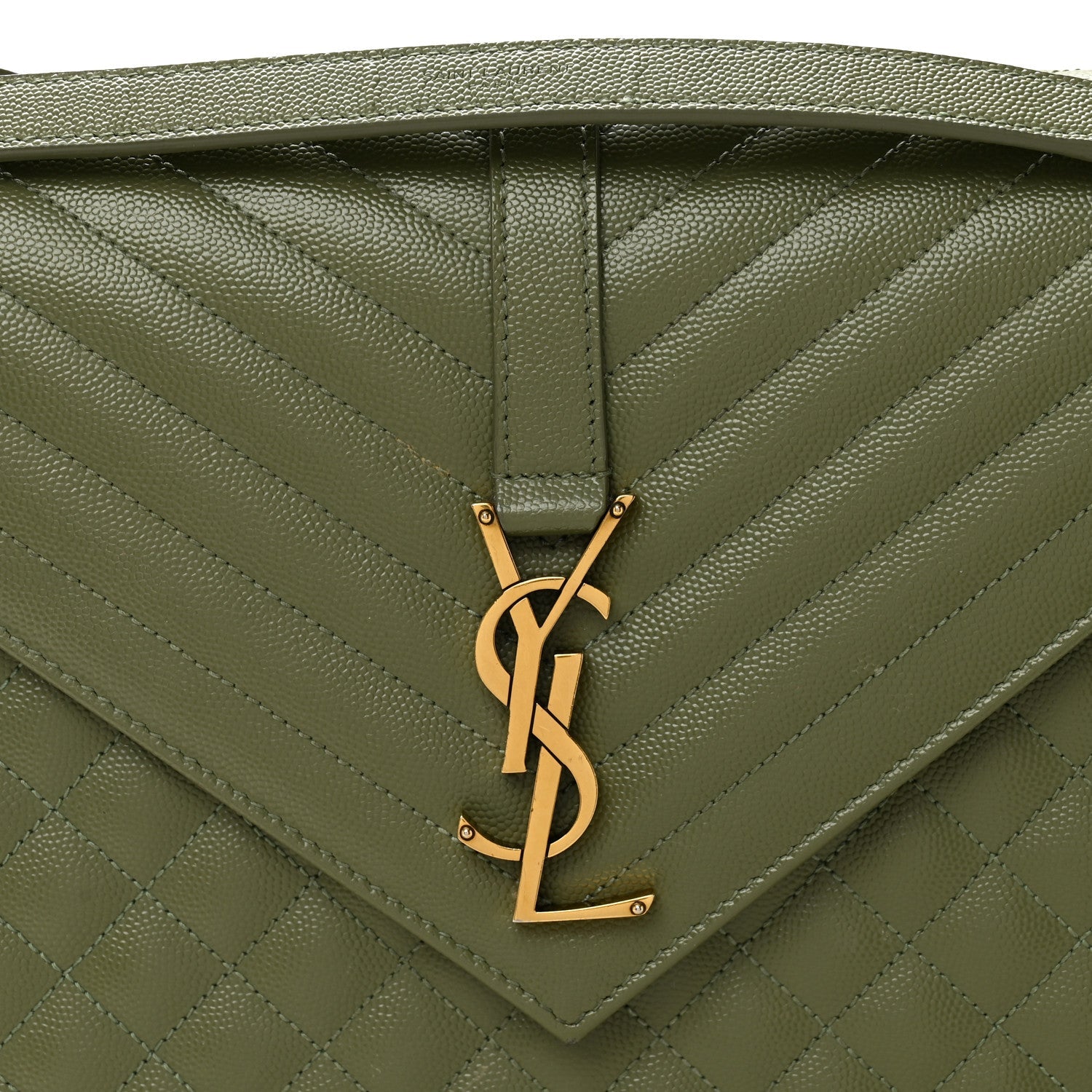 Grain De Poudre Textured Mixed Matelasse Large Triquilt Monogram Satchel Light Sage