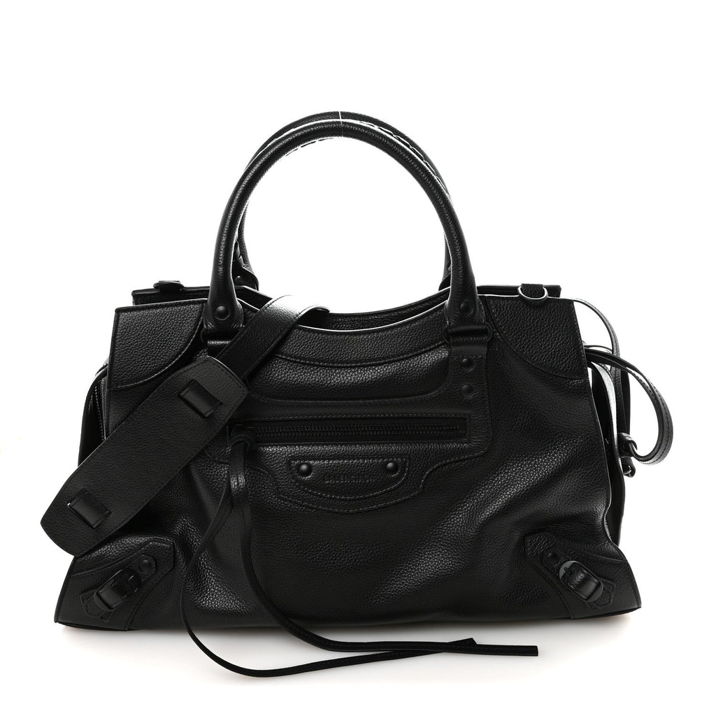 Grained Calfskin Neo Classic Black Hardware Medium City Black