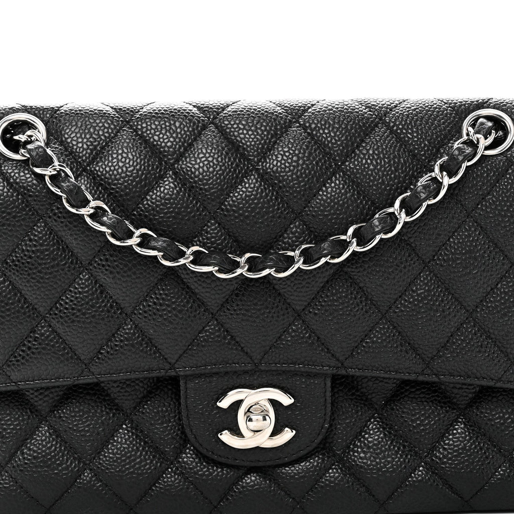 Caviar Quilted Medium Double Flap Black