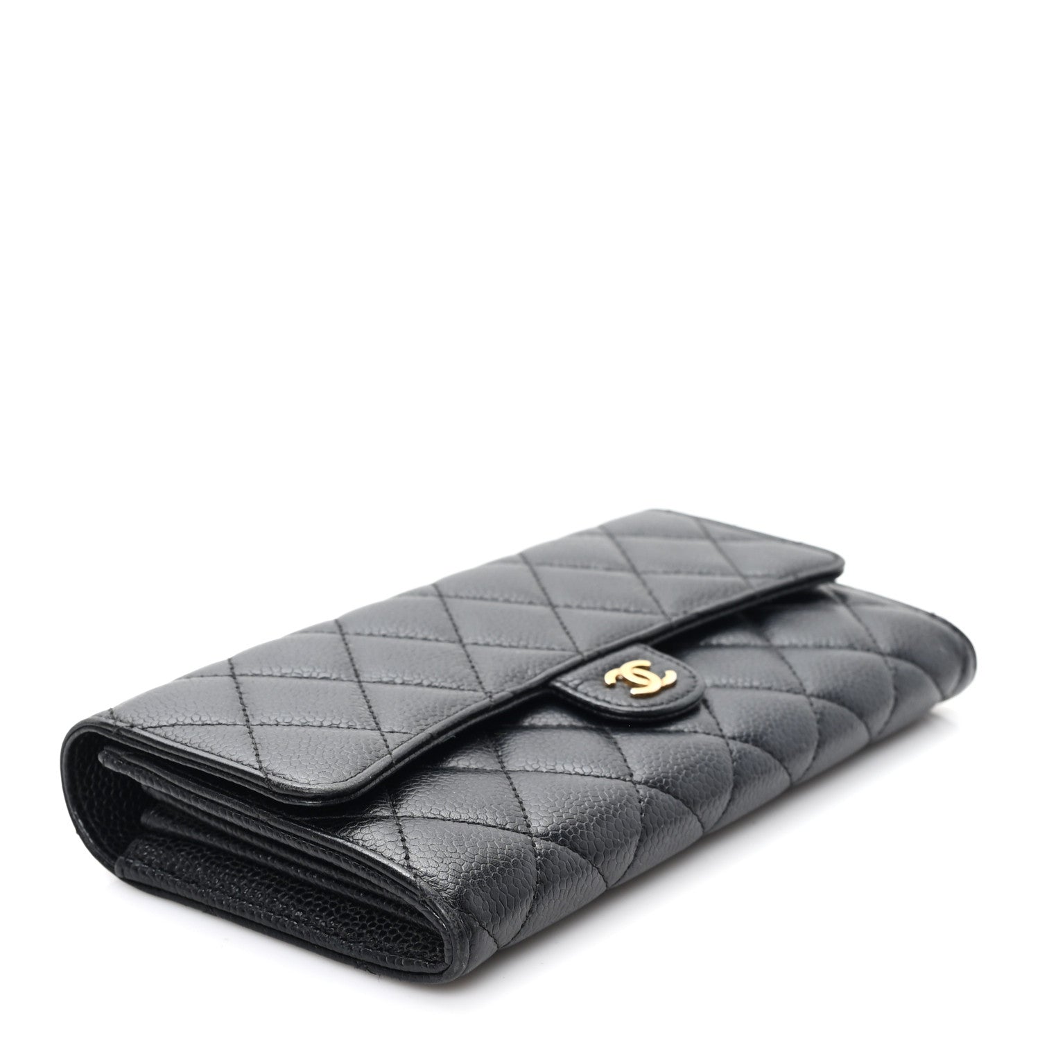 Caviar Quilted Large Gusset Flap Wallet Black