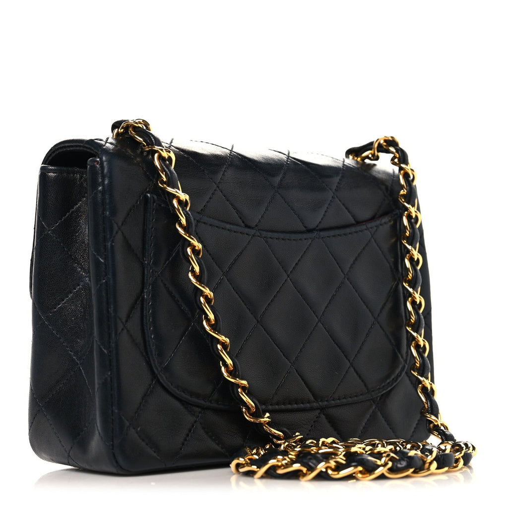 Lambskin Quilted Mini Square Flap Black