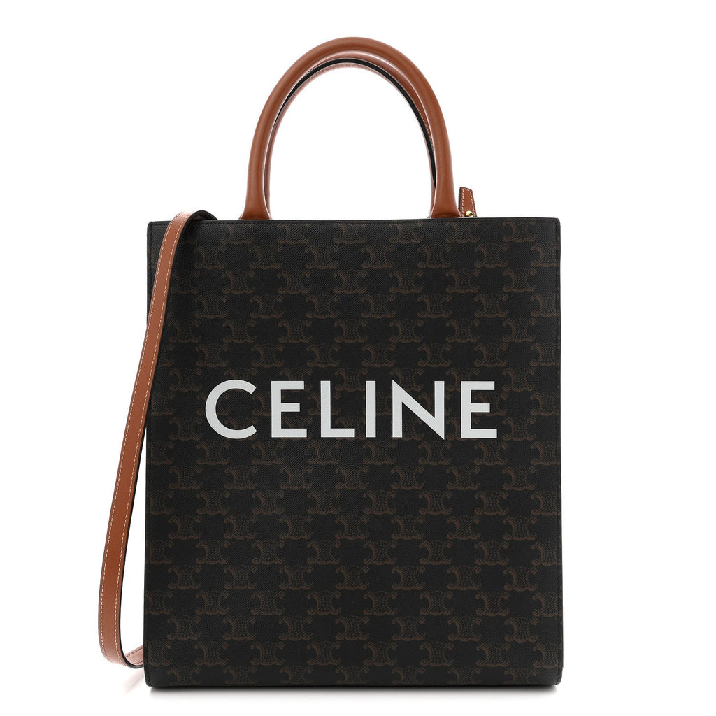 Triomphe Canvas Calfskin Small Vertical Cabas Tan