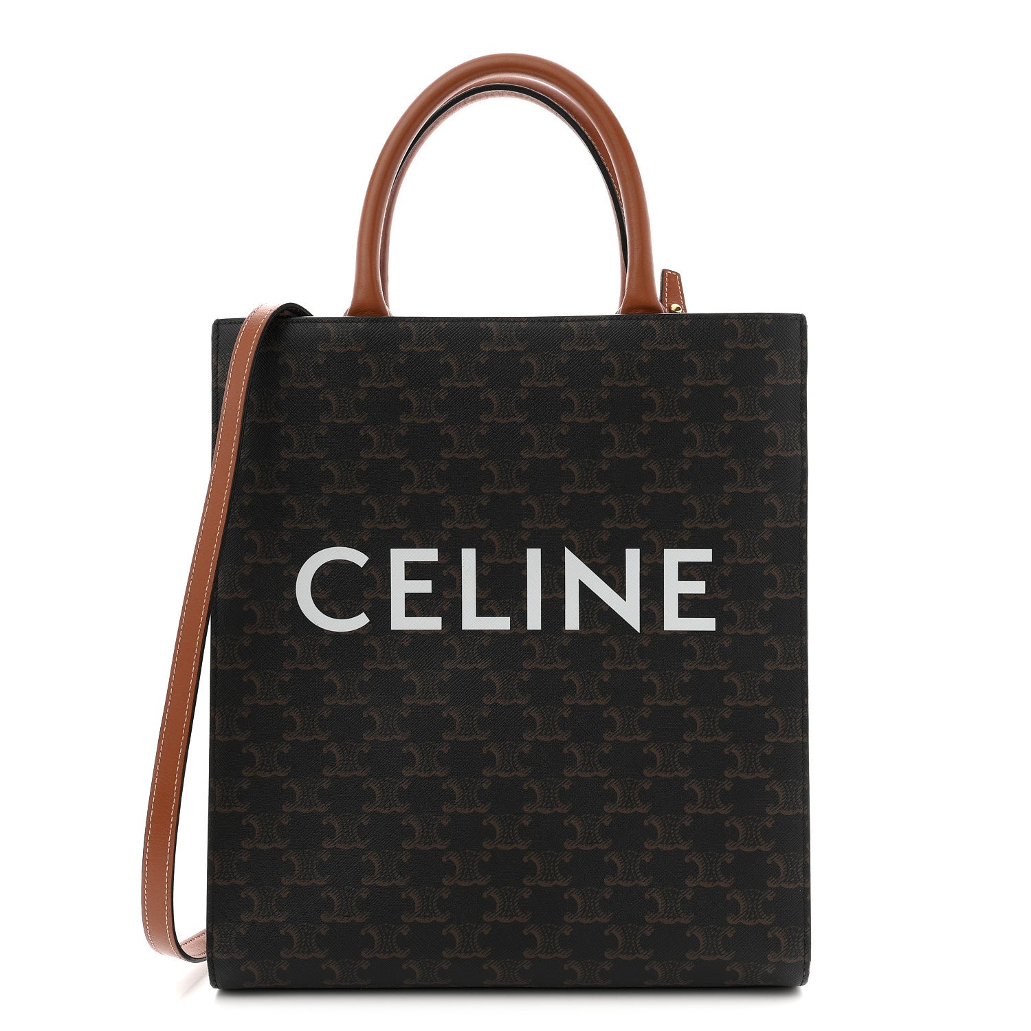 Triomphe Canvas Calfskin Small Vertical Cabas Tan