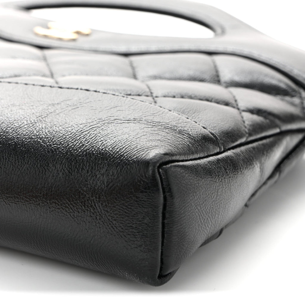 Shiny Crumpled Calfskin Quilted Nano 31 Shopping Bag Black