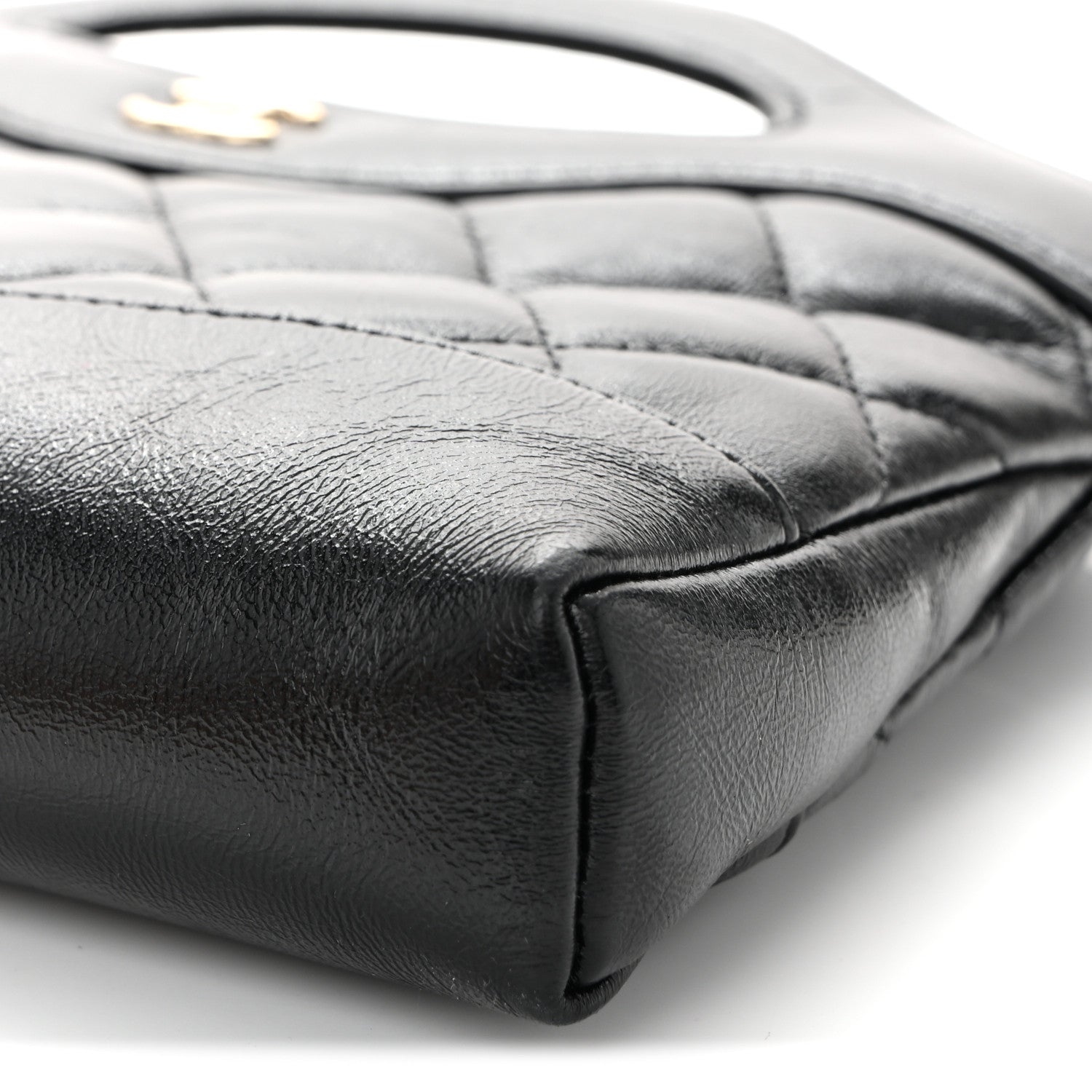 Shiny Crumpled Calfskin Quilted Nano 31 Shopping Bag Black