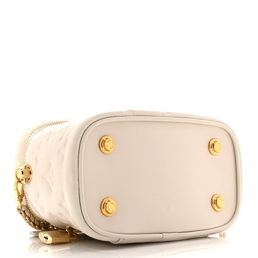 Lambskin Embossed Monogram Coussin Vanity PM  Cream