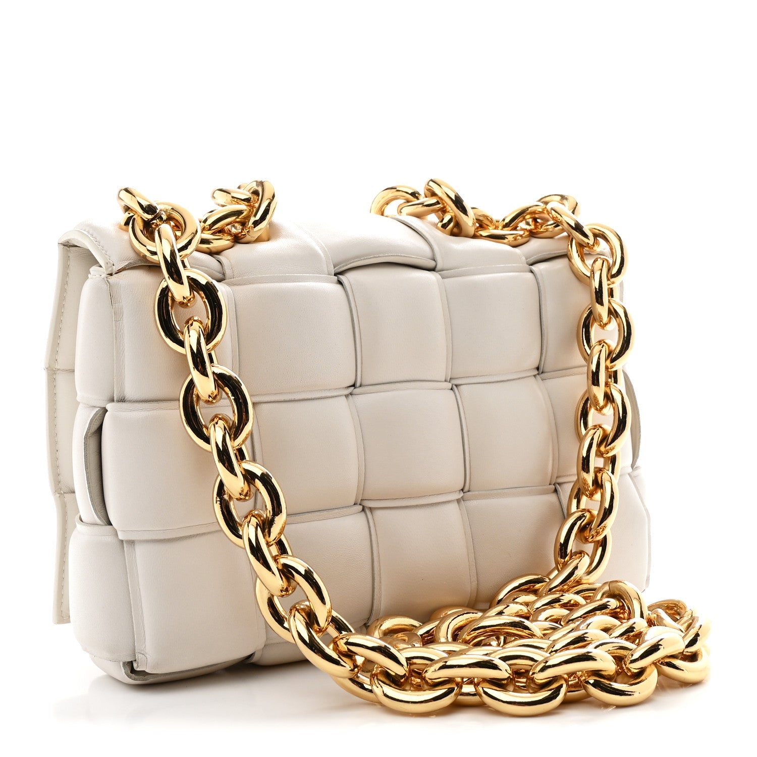 Lambskin Maxi Intreccio Padded Chain Cassette Crossbody Bag White