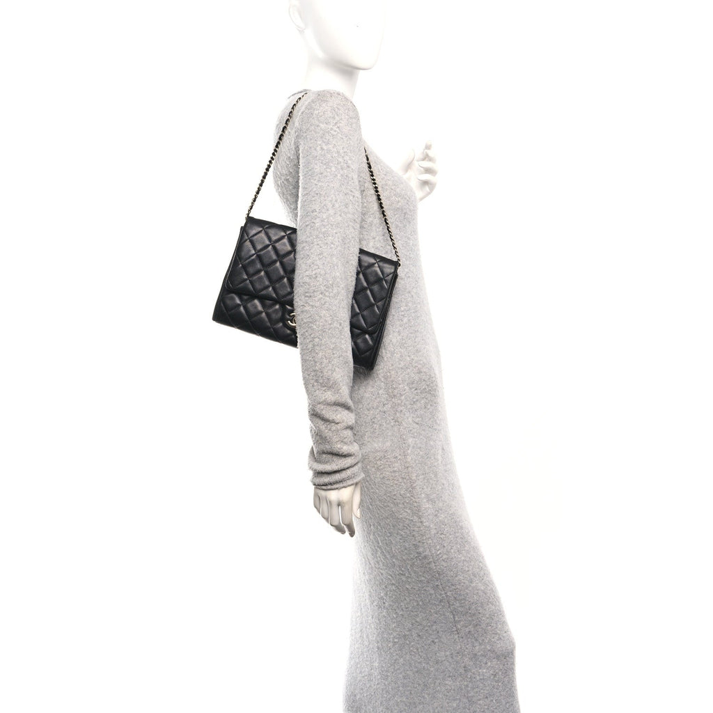Lambskin Quilted Clutch With Chain Flap Black