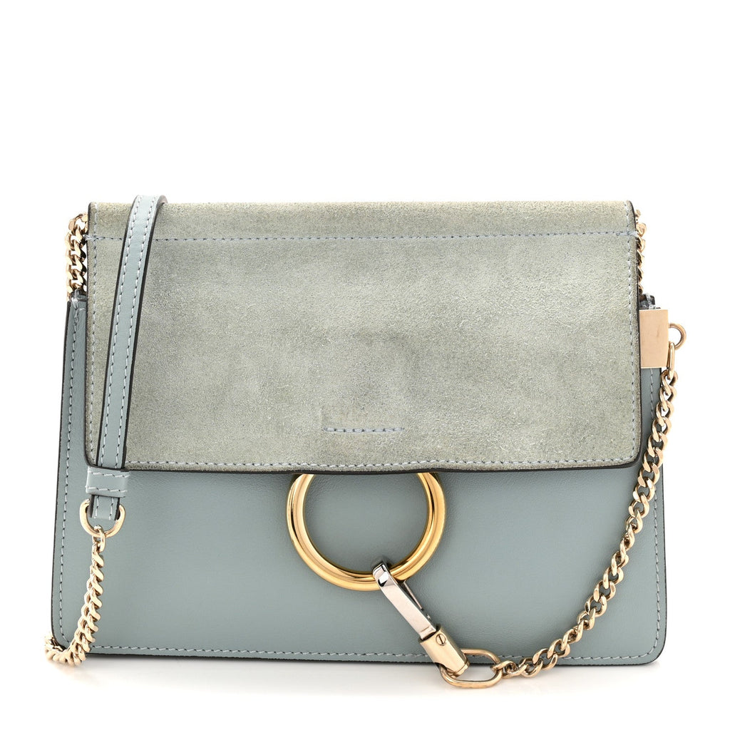 Calfskin Suede Mini Chain Faye Shoulder Bag Ash Blue