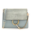 Calfskin Suede Mini Chain Faye Shoulder Bag Ash Blue