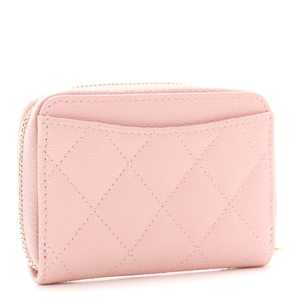 Caviar Quilted Zip Coin Purse Pink