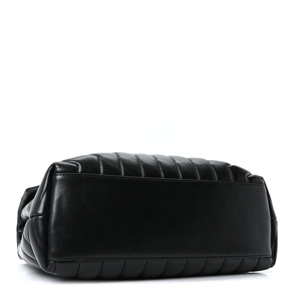 Calfskin Y Quilted Monogram Medium Loulou Chain Satchel Black