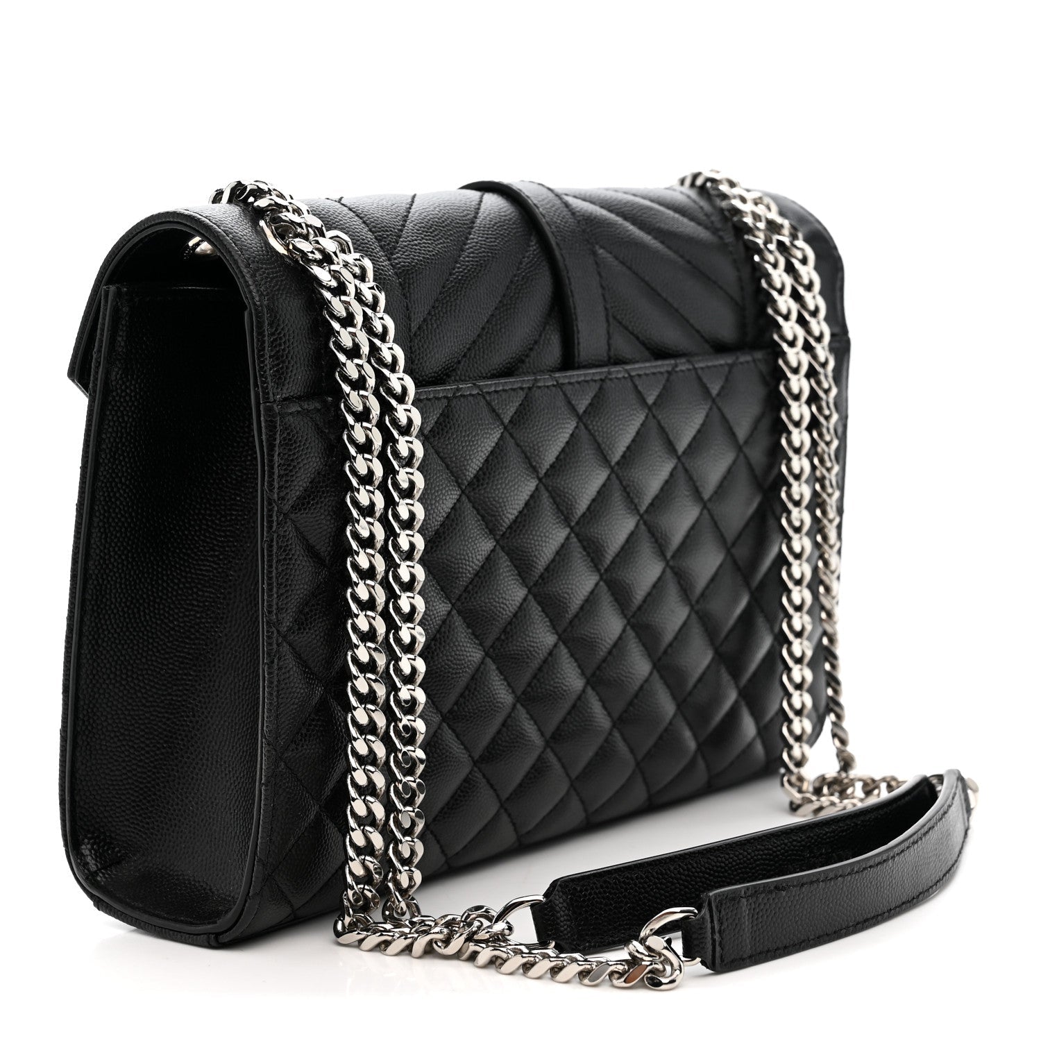 Grain De Poudre Textured Mixed Matelasse Triquilt Medium Monogram Satchel Black