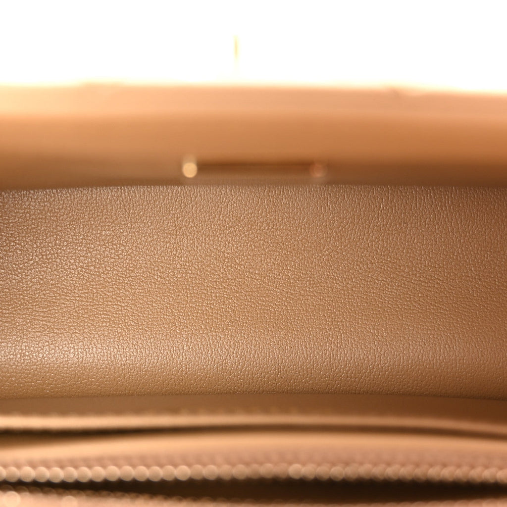 Lambskin Quilted Mini Rectangular Pearl Crush Flap Dark Beige