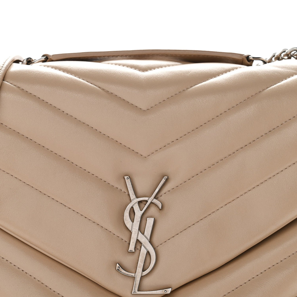 Calfskin Y Quilted Monogram Medium Loulou Chain Satchel Nude Powder