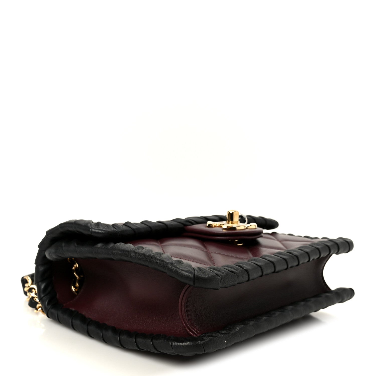 Lambskin Braided Calfskin Mini Flap Bag Dark Burgundy Black