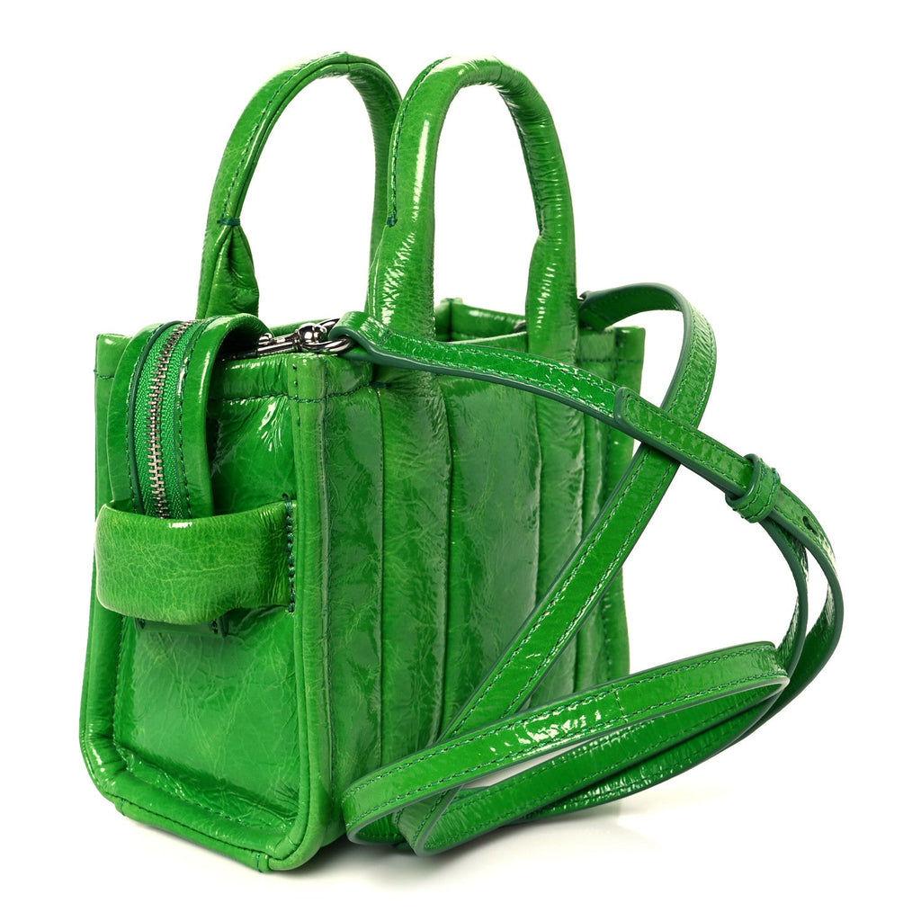 Shiny Crinkled Calfskin Mini The Tote Bag Fern Green
