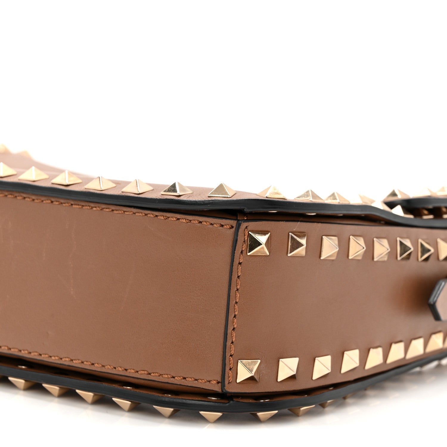 Vitello Medium Rockstud Flap Saddle Bag Brown
