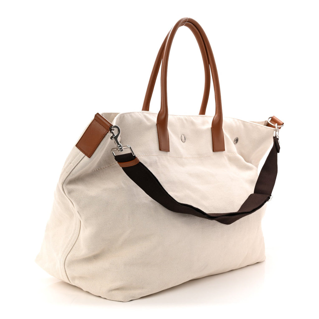 Linen Calfskin Rive Gauche Maxi Tote Grege et Noir