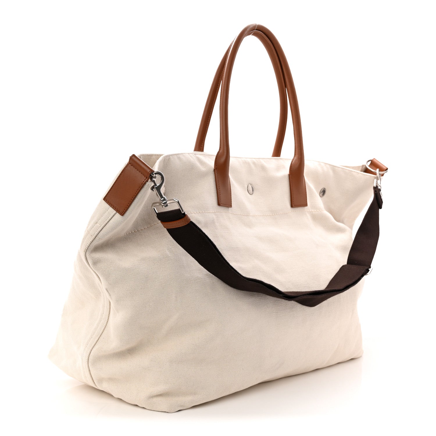 Linen Calfskin Rive Gauche Maxi Tote Grege et Noir