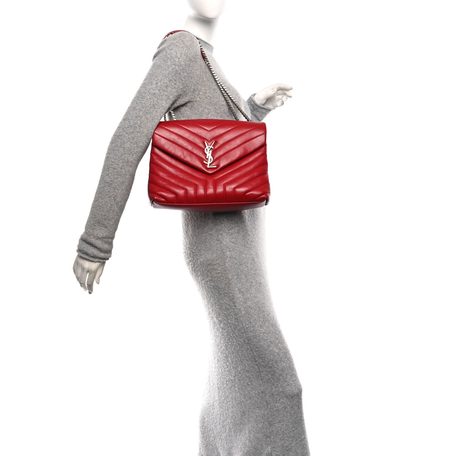 Calfskin Y Quilted Monogram Medium Loulou Chain Satchel Rouge Eros